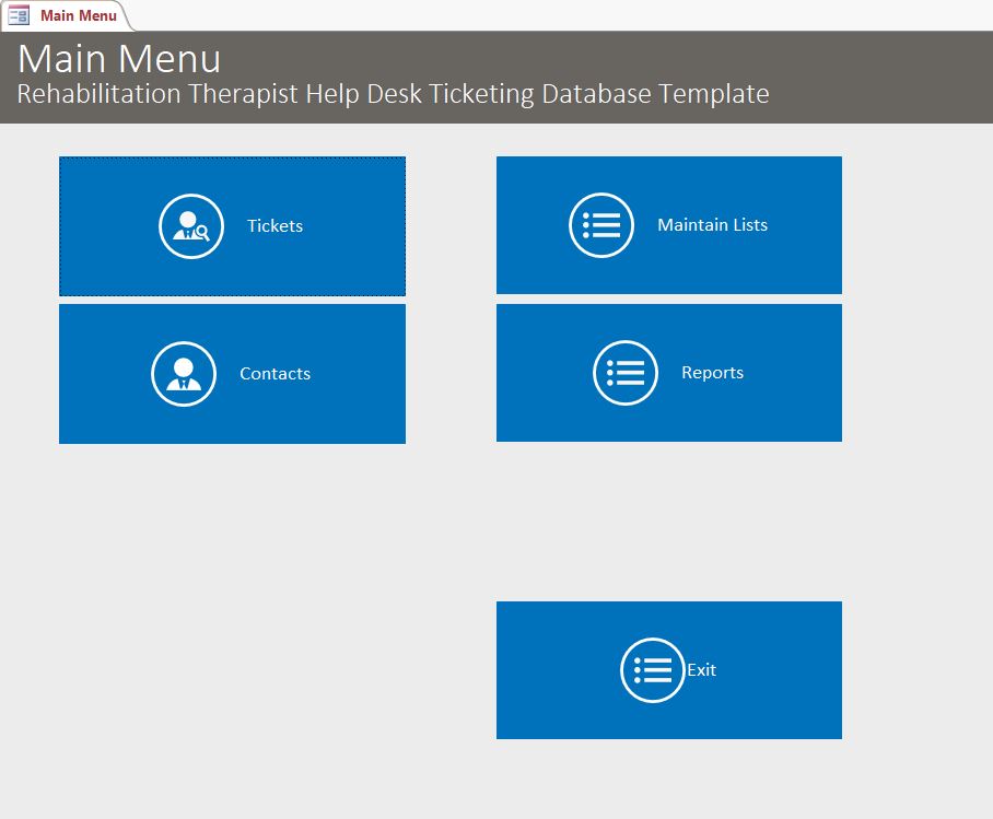 Rehabilitation Therapist Help Desk Ticket Tracking Template | Tracking Database